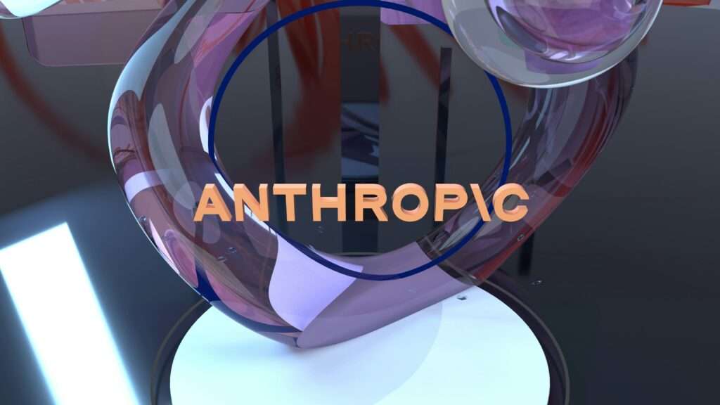 Anthropic-logo på abstrakt lilla og oransje bakgrunn i forbindelse med selskapets kommende børsnotering