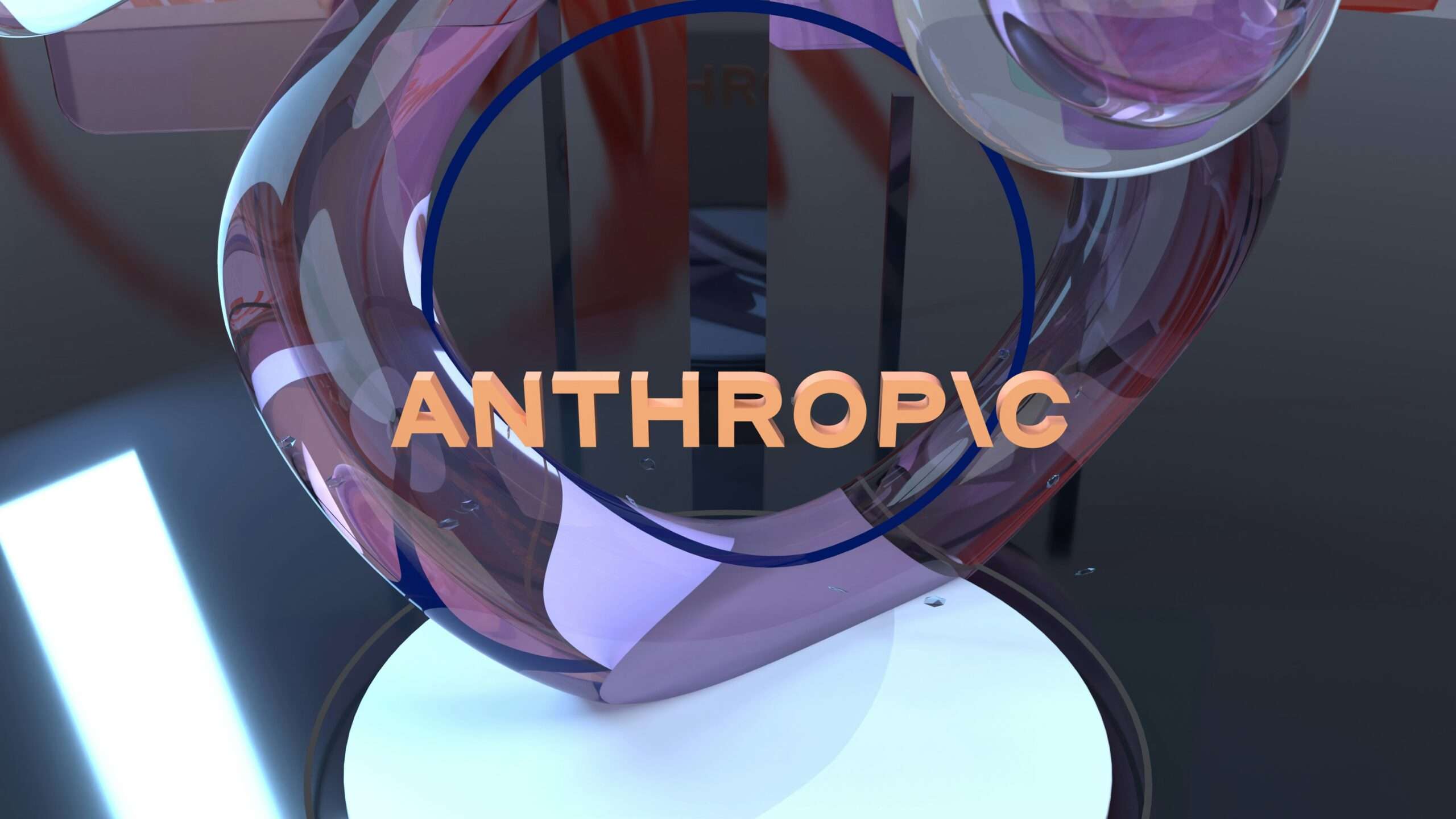 Anthropic-logo på abstrakt lilla og oransje bakgrunn i forbindelse med selskapets kommende børsnotering